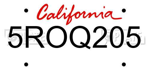 5ROQ205 California License Plate