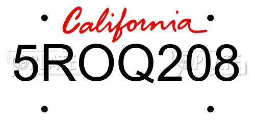 5ROQ208 California License Plate