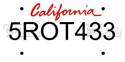 5ROT433 California License Plate