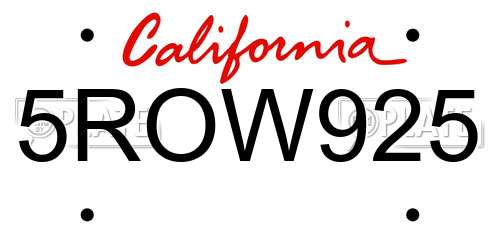 5ROW925 California License Plate