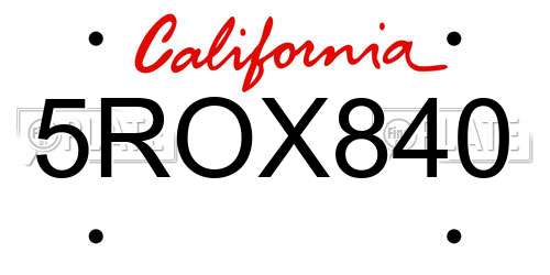 5ROX840 California License Plate