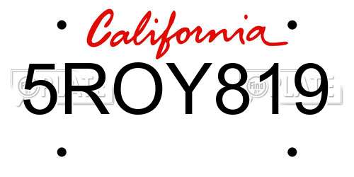 5ROY819 California License Plate