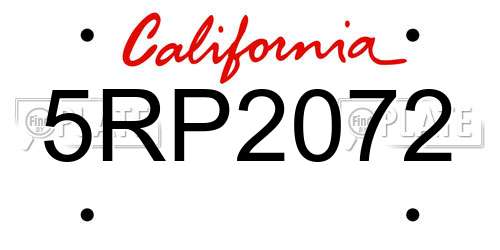 5RP2072 California License Plate