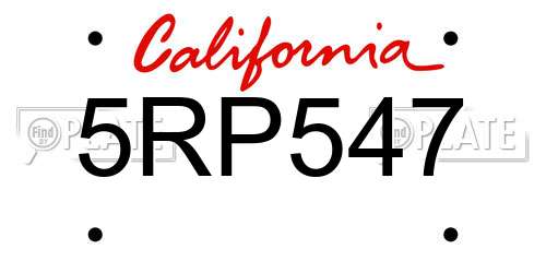 5RP547 California License Plate