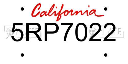 5RP7022 California License Plate