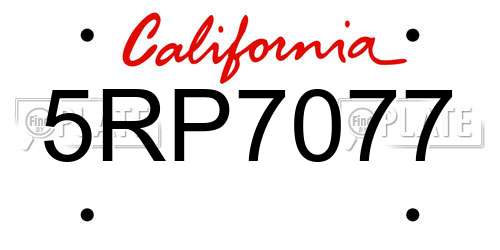 5RP7077 California License Plate
