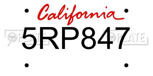 5RP847 California License Plate