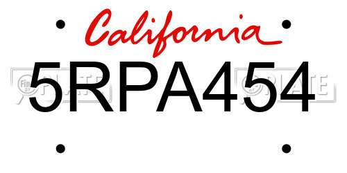 5RPA454 California License Plate