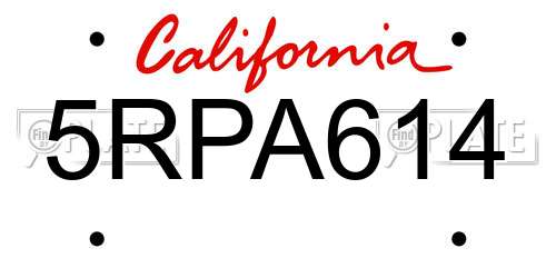 5RPA614 California License Plate