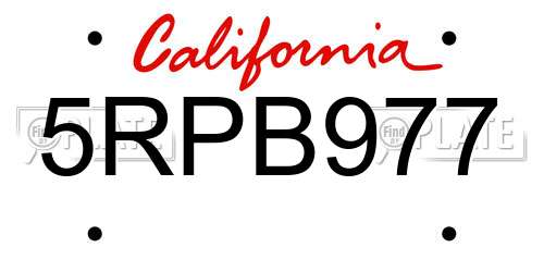 5RPB977 California License Plate