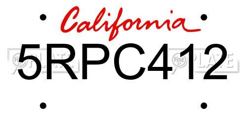 5RPC412 California License Plate