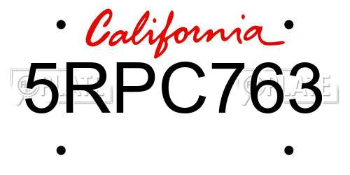 5RPC763 California License Plate