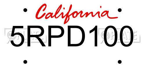 5RPD100 California License Plate