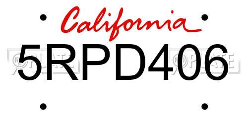5RPD406 California License Plate