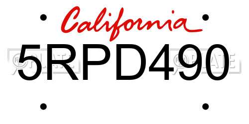 5RPD490 California License Plate
