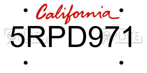 5RPD971 California License Plate