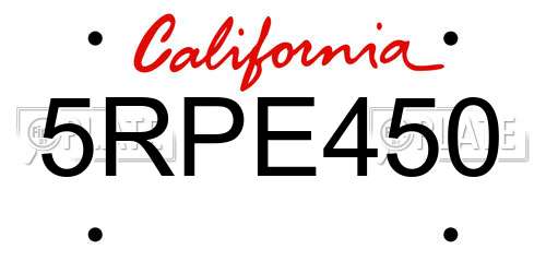 5RPE450 California License Plate