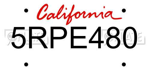 5RPE480 California License Plate