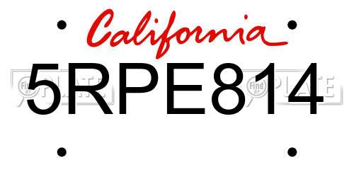 5RPE814 California License Plate
