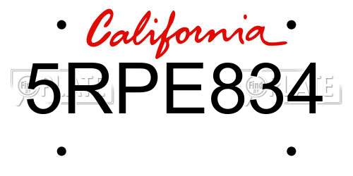 5RPE834 California License Plate