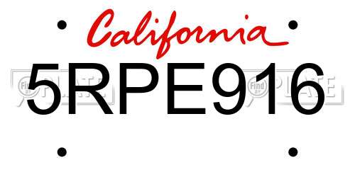 5RPE916 California License Plate