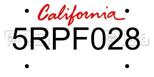 5RPF028 California License Plate