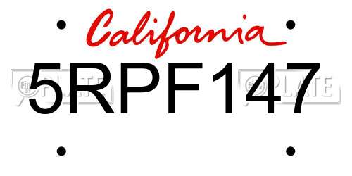 5RPF147 California License Plate