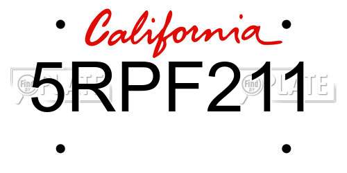 5RPF211 California License Plate