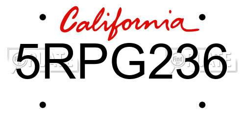 5RPG236 California License Plate