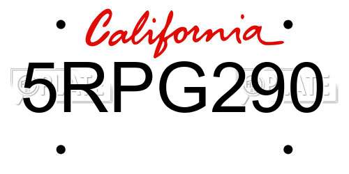 5RPG290 California License Plate