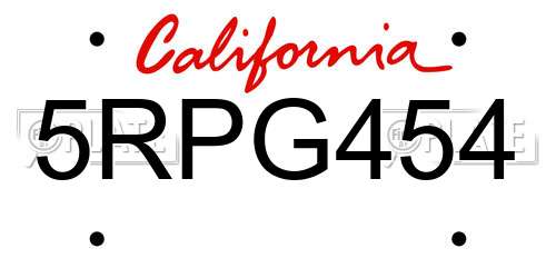 5RPG454 California License Plate