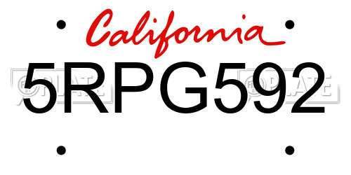 5RPG592 California License Plate