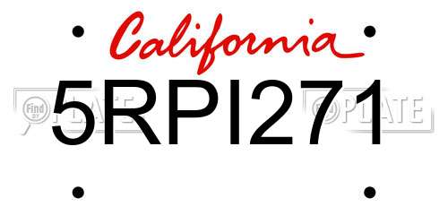 5RPI271 California License Plate