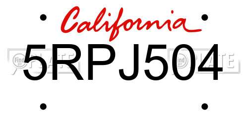5RPJ504 California License Plate