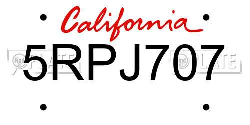 5RPJ707 California License Plate