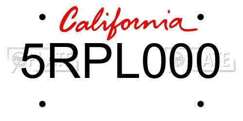 5RPL000 California License Plate