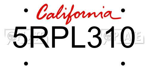 5RPL310 California License Plate