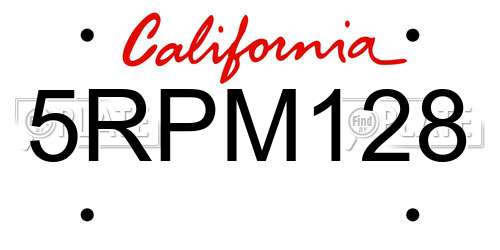 5RPM128 California License Plate