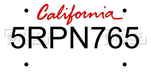 5RPN765 California License Plate