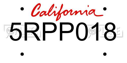 5RPP018 California License Plate