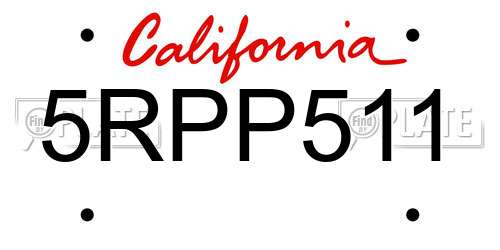 5RPP511 California License Plate