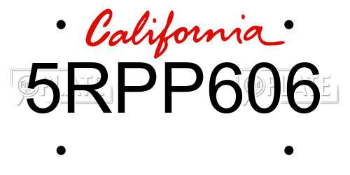 5RPP606 California License Plate