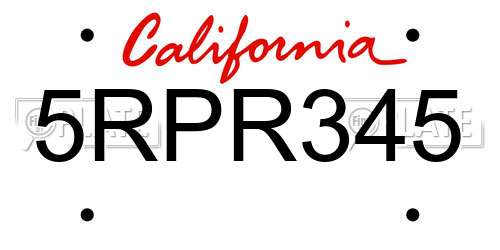 5RPR345 California License Plate