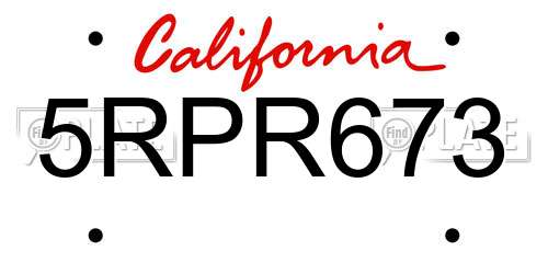 5RPR673 California License Plate