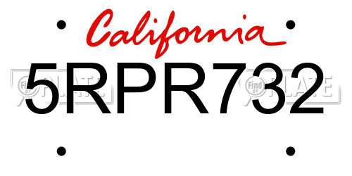5RPR732 California License Plate