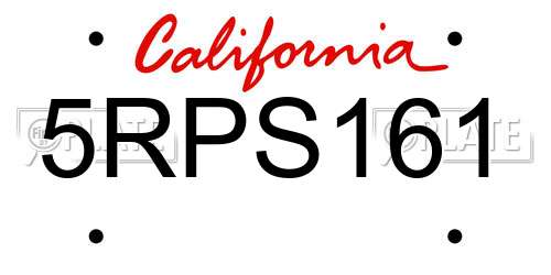 5RPS161 California License Plate