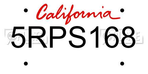 5RPS168 California License Plate