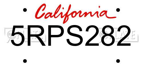 5RPS282 California License Plate