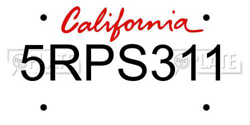 5RPS311 California License Plate
