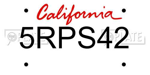 5RPS42 California License Plate